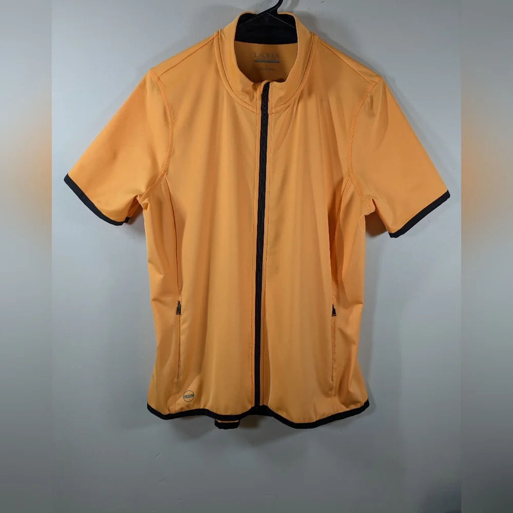 Lauren Ralph Lauren Active women's zip up short sleeve orange shirt, size L